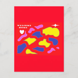 Cartão Postal De Festividades Boas-vindas Mensagem inicial feliz vermelho com pa