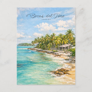 Cartão Postal De Festividades Bocas del Toro Panamá Praia Ecoturismo Aquarela