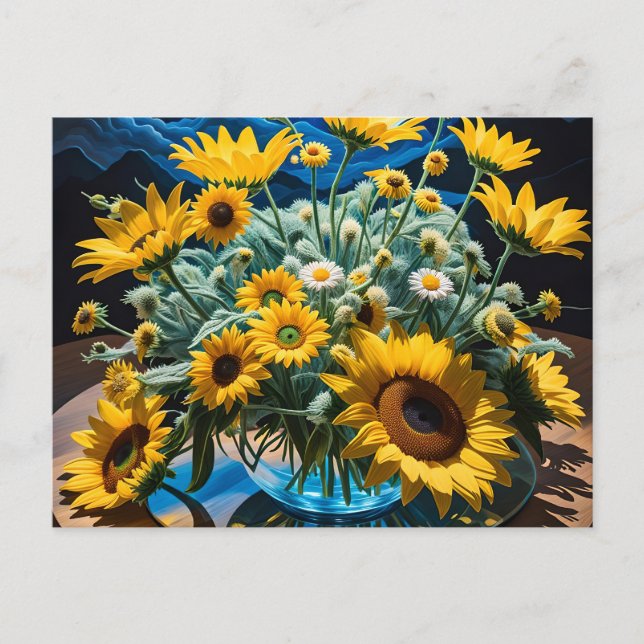 Cartão Postal De Festividades Bodegón Flores y Noche 1 - 001 (Frente)