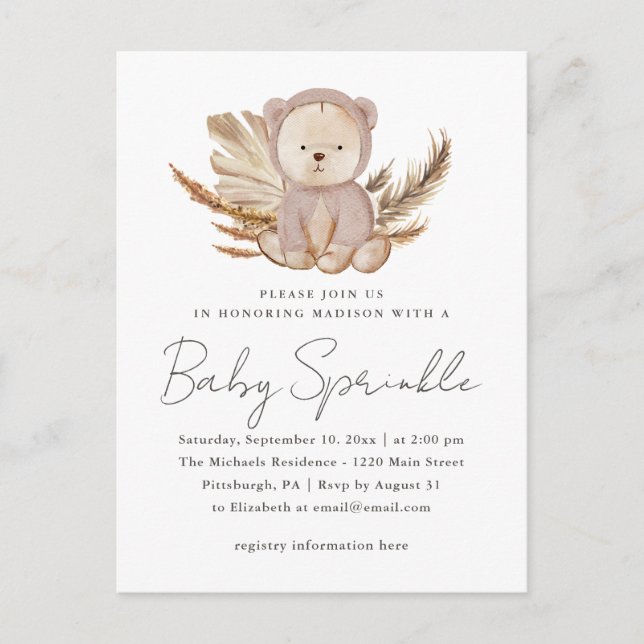 Cartão Postal De Festividades Boho Baby Sprinkle Invent with Sweet Bear (Frente)