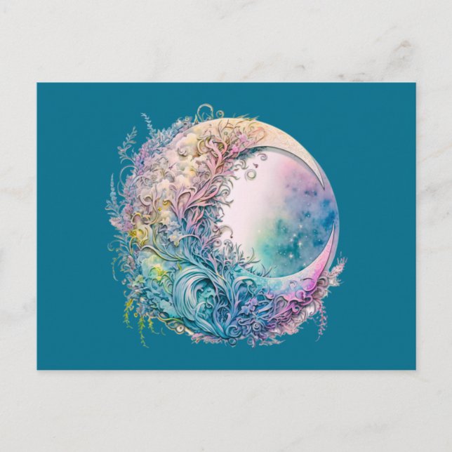 Cartão Postal De Festividades Boho Celestial Crescente Lua Verde Halloween (Frente)