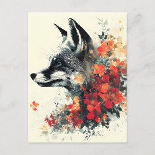Cartão Postal De Festividades Boho Floral Raposa Vida Selvagem Natureza