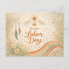 Cartão Postal De Festividades Boho Sun Wildflowers Happy Labor Day