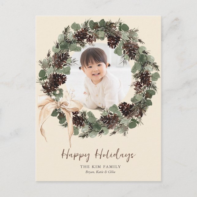 Cartão Postal De Festividades Boho Wreath com o Arco Photo Holiday (Frente)