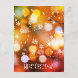 Cartão Postal De Festividades Bokeh Luzes Vivas Flocos de Neve - Natal Moderno