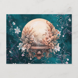 Cartão Postal De Festividades Bola de Cristal Boêmia Floral Verde Halloween
