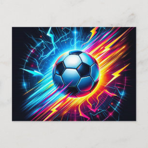 Cartão Postal De Festividades Bola de Futebol Elétrico Futurista Relâmpago
