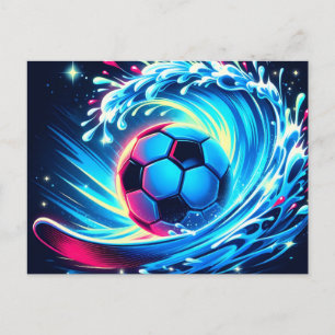 Cartão Postal De Festividades Bola de Futebol Futurista de Onda Oceano Surf