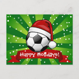 Cartão Postal De Festividades Bola de futebol que veste um Natal do chapéu do