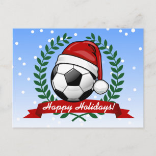 Cartão Postal De Festividades Bola de futebol Vestindo o Natal