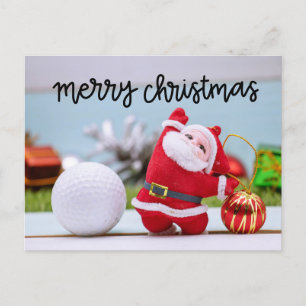Cartão Postal De Festividades Bola de golfe com Papai Noel com enfeite de Natal