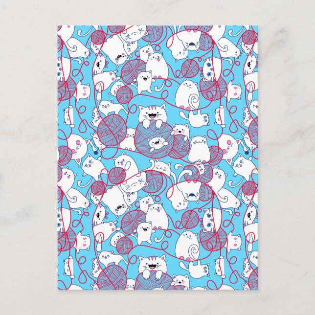 Cartão Postal De Festividades Bola de Knitten de Kitten Engraçado Azul (Frente)