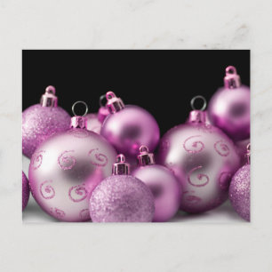 Cartão Postal De Festividades Bolas de Natal Roxas