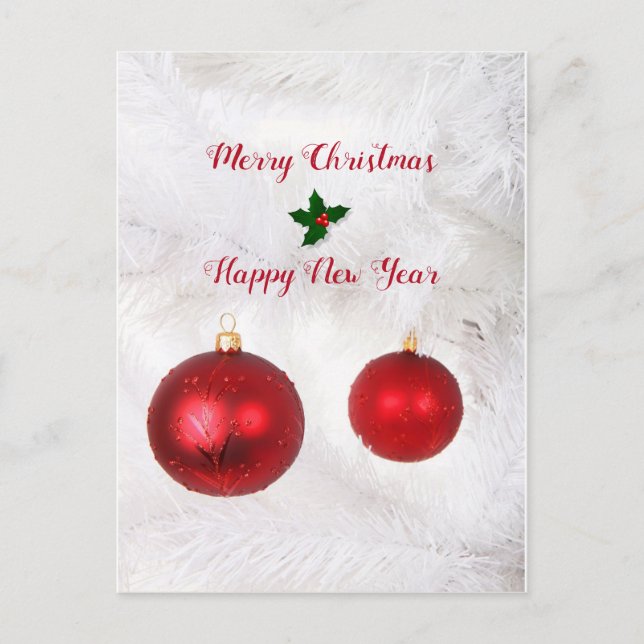 Cartão Postal De Festividades Bolas de Natal Vermelhas (Frente)