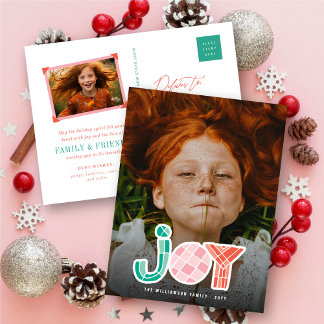 Cartão Postal De Festividades Bold Chunky Geométrico Joy Foto Moderna Colorida