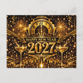 Cartão Postal De Festividades Bold Gold Art Deco City New Year 2027