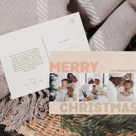 Cartão Postal De Festividades Bold Modern Coral Feliz Natal Três Foto