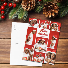 Cartão Postal De Festividades Bold Red Merry Christmas Photo Collage 2025
