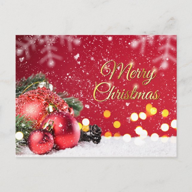 Cartão Postal De Festividades Bolhas vermelhas de Natal, abeto, cone (Frente)