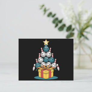 Cartão Postal De Festividades Boliche Engraçada Árvore de Natal Luzes de Natal P