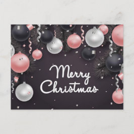 Cartão Postal De Festividades Bolinhas de Natal Prata Preto Rosa Branco, Confete