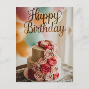 Cartão Postal De Festividades Bolo de Aniversário de Dois Andares com Creme de M