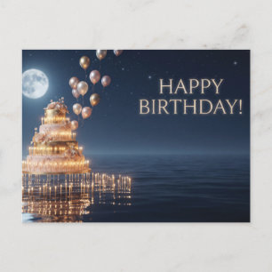 Cartão Postal De Festividades Bolo de Aniversário de Vários Andares com Balões e
