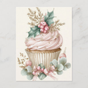 Cartão Postal De Festividades Bolo de Natal Pastel Festivo e Elegante