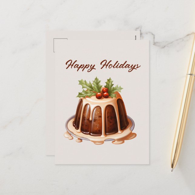 Cartão Postal De Festividades Bolo festivo de Natal adiciona texto (Frente/Verso In Situ)