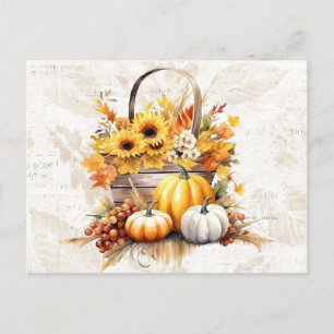 Cartão Postal De Festividades Bolsa Girassóis Deixa Pumpkins Cair no Dia das Bru