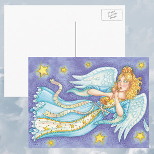 Cartão Postal De Festividades Bom Natal, O Músico Angel Jogando O Corno Dela