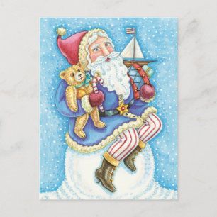 Cartão Postal De Festividades Bom Natal, Papai Noel no Snowball com Brinquedos