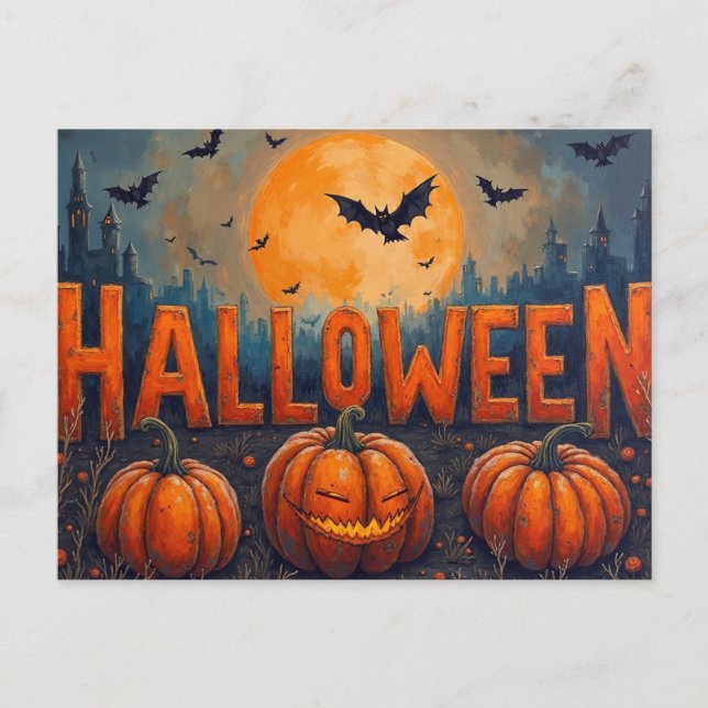 Cartão Postal De Festividades Bombas de Lua Cheia e Halloween (Frente)