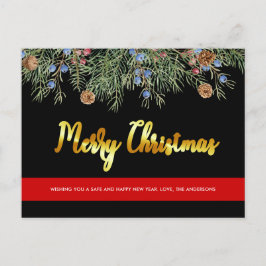 Cartão Postal De Festividades Bombeiro Feliz Natal Linha Vermelha fina