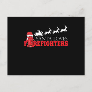 Cartão Postal De Festividades Bombeiro Natal Presente Papai Noel Fireman