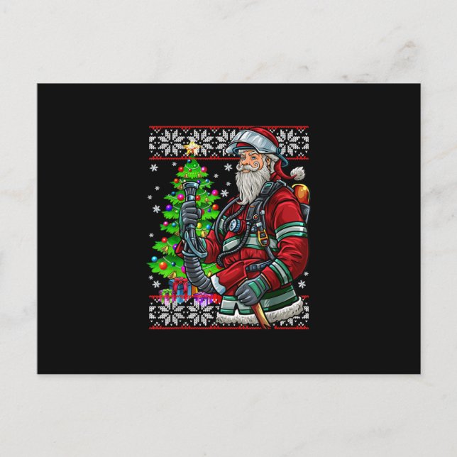 Cartão Postal De Festividades Bombeiro Santa Claus Fireman Figurume Feia (Frente)