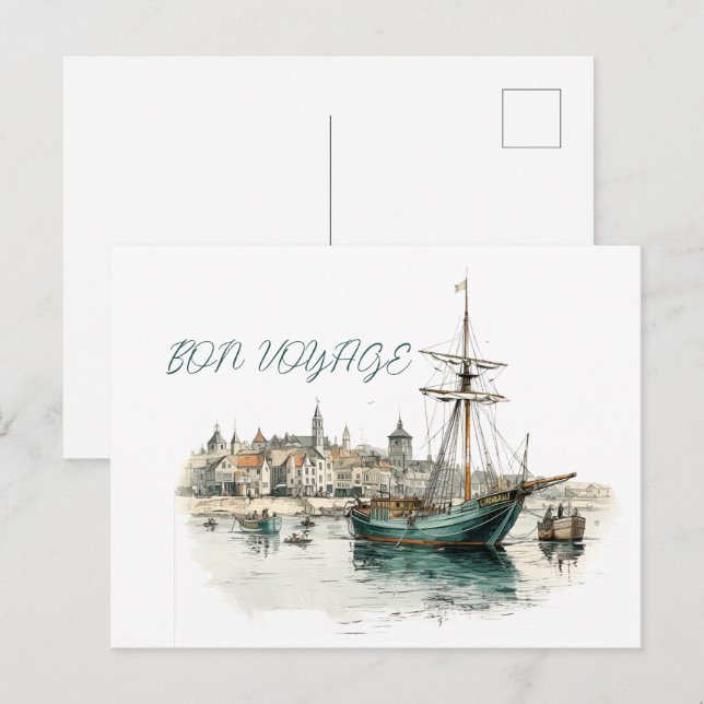 Cartão Postal De Festividades Bon Voyage Sailboat (Frente/Verso)