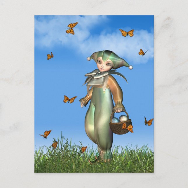 Cartão Postal De Festividades Boneca do palhaço de Pierrot da páscoa com (Frente)