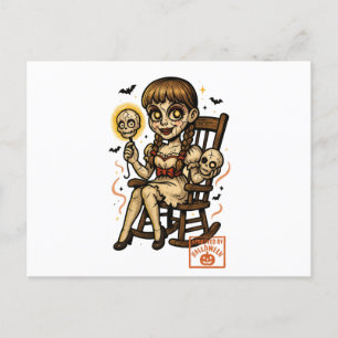 Cartão Postal De Festividades Boneca Pin-Up Assombrada - Halloween Cute Assustad