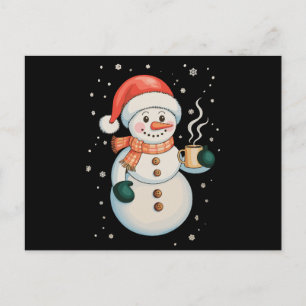 Cartão Postal De Festividades Boneco de Neve Café Quente Chapéu de Papai Noel In