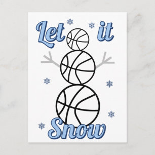 Cartão Postal De Festividades Boneco de Neve de Basquetebol Deixe Nevar