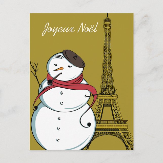 Cartão Postal De Festividades Boneco de neve de Joyeux Noël (Frente)