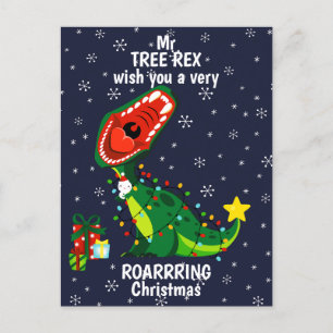 Cartão Postal De Festividades Boneco de Neve de Natal Árvore de Natal T-Rex Dino