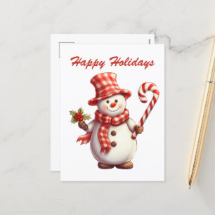 Cartão Postal De Festividades Boneco de neve de peppermint aquarela natalícia fe