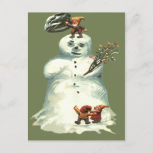 Cartão Postal De Festividades Boneco de Neve Elfos de Natal Luzes de Natal