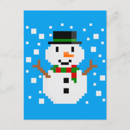 Cartão Postal De Festividades Boneco de Neve em Pixel Art
