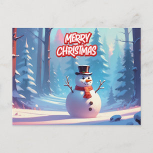 Cartão Postal De Festividades Boneco de Neve Feliz Natal na Neve de Inverno 