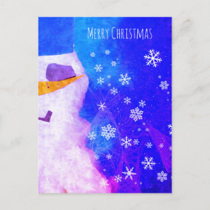 Cartão Postal De Festividades Boneco de Neve Flocos de Neve Azul Natal Mágico