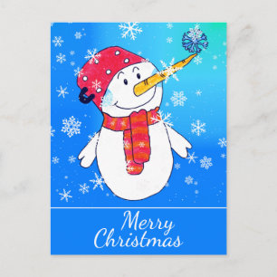 Cartão Postal De Festividades Boneco de Neve Fofo com Desenho de Floco de Neve N