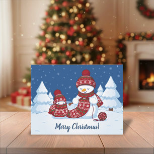 Cartão Postal De Festividades Boneco de Neve Habilidoso Tricotando Cachecol